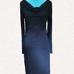 Loft Cowl Neck Long Sleeve‎ Black Dress Size Medium Women's